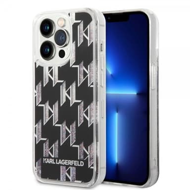 Karl Lagerfeld iPhone 14 Pro Kuori Liquid Glitter Monogram Musta