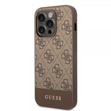 Guess iPhone 14 Pro Max Kuori Bottom Stripe Metal Logo Ruskea