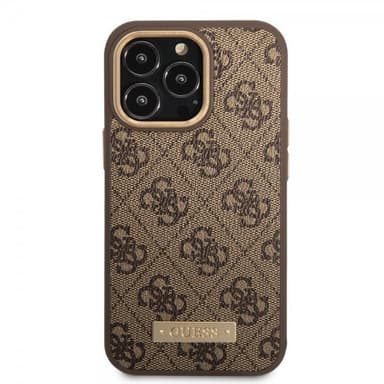 Guess iPhone 14 Pro Kuori Metal Plate Logo MagSafe Ruskea