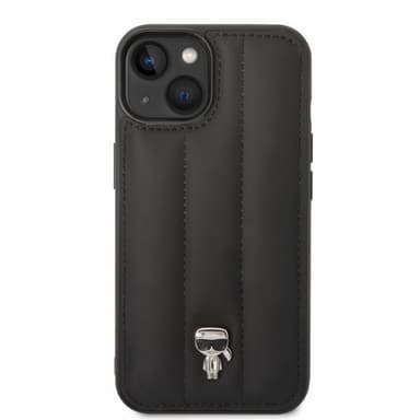 Karl Lagerfeld iPhone 14 Kuori Quilted Nylon Puffy Case Ikonik Pin Musta