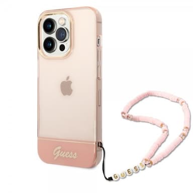 Guess iPhone 14 Pro Max Kuori Translucent with Strap Vaaleanpunainen