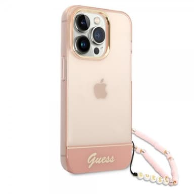 Guess iPhone 14 Pro Max Kuori Translucent with Strap Vaaleanpunainen