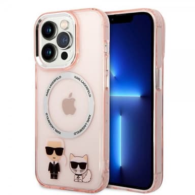 Karl Lagerfeld iPhone 14 Pro Kuori Karl & Choupette MagSafe Vaaleanpunainen