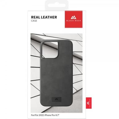 Black Rock iPhone 14 Pro Max Kuori Real Leather Case Musta
