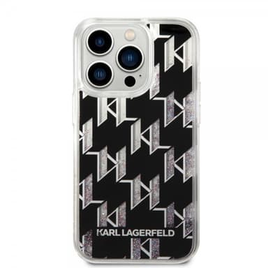 Karl Lagerfeld iPhone 14 Pro Kuori Liquid Glitter Monogram Musta