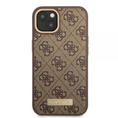 Guess iPhone 14 Plus Kuori Metal Plate Logo MagSafe Ruskea