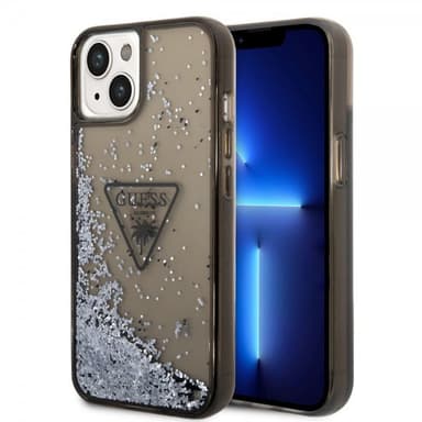 Guess iPhone 14 Kuori Liquid Glitter Translucent Musta