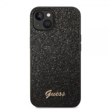 Guess iPhone 14 Plus Kuori Glitter Flakes Metal Logo Musta