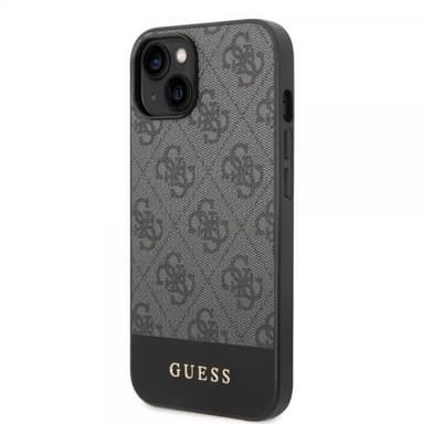 Guess iPhone 14 Kuori Bottom Stripe Metal Logo Harmaa