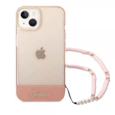 Guess iPhone 14 Kuori Translucent with Strap Vaaleanpunainen
