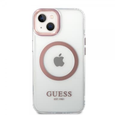 Guess iPhone 14 Plus Kuori Transparent MagSafe Vaaleanpunainen Läpinäkyvä