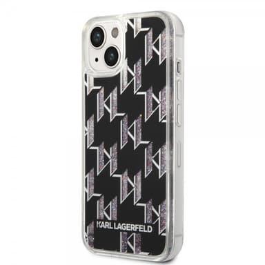 Karl Lagerfeld iPhone 14 Plus Kuori Liquid Glitter Monogram Musta