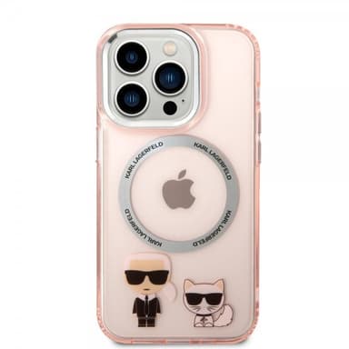 Karl Lagerfeld iPhone 14 Pro Kuori Karl & Choupette MagSafe Vaaleanpunainen