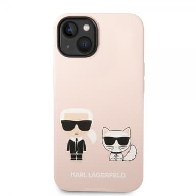 Karl Lagerfeld iPhone 14 Plus Kuori Liquid Silicone Karl & Choupette Vaaleanpunainen