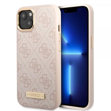 Guess iPhone 14 Plus Kuori Metal Plate Logo MagSafe Vaaleanpunainen