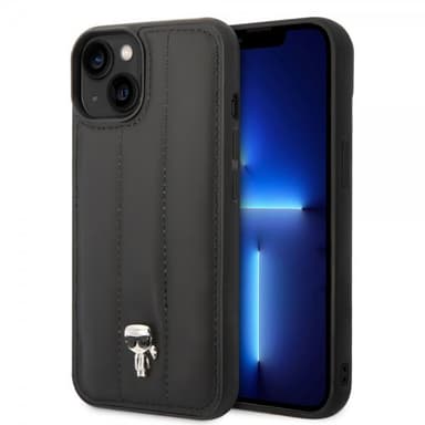 Karl Lagerfeld iPhone 14 Kuori Quilted Nylon Puffy Case Ikonik Pin Musta