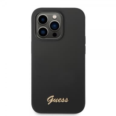 Guess iPhone 14 Pro Kuori Liquid Silicone Metal Logo Musta