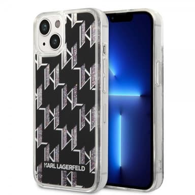 Karl Lagerfeld iPhone 14 Plus Kuori Liquid Glitter Monogram Musta