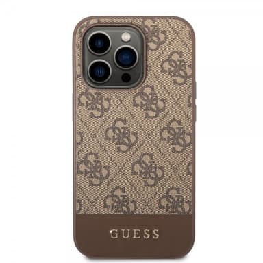 Guess iPhone 14 Pro Max Kuori Bottom Stripe Metal Logo Ruskea