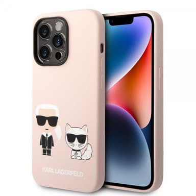 Karl Lagerfeld iPhone 14 Pro Max Kuori Liquid Silicone Karl & Choupette MagSafe Vaaleanpunainen