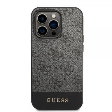 Guess iPhone 14 Pro Kuori Bottom Stripe Metal Logo Harmaa