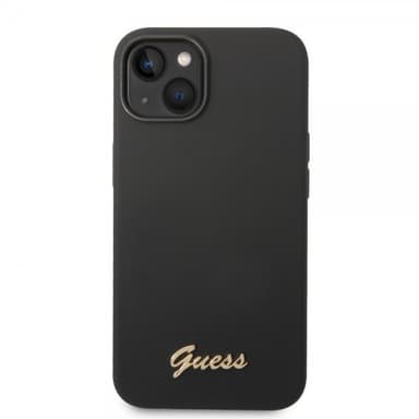 Guess iPhone 14 Kuori Liquid Silicone Metal Logo Musta