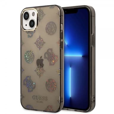 Guess iPhone 14 Plus Kuori Peony Glitter Musta