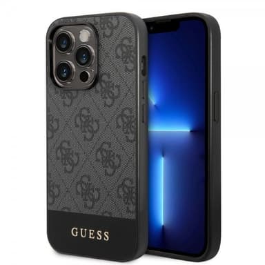 Guess iPhone 14 Pro Kuori Bottom Stripe Metal Logo Harmaa
