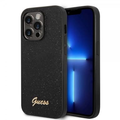 Guess iPhone 14 Pro Kuori Glitter Flakes Metal Logo Musta