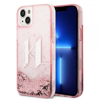 Karl Lagerfeld iPhone 14 Plus Kuori Liquid Glitter Big Logo Vaaleanpunainen