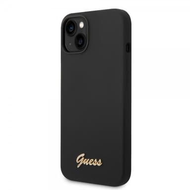 Guess iPhone 14 Kuori Liquid Silicone Metal Logo Musta