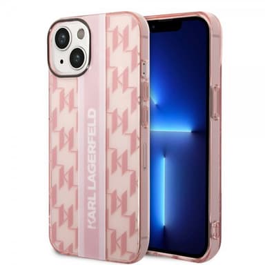 Karl Lagerfeld iPhone 14 Kuori Monogram Vertical Stripe Vaaleanpunainen
