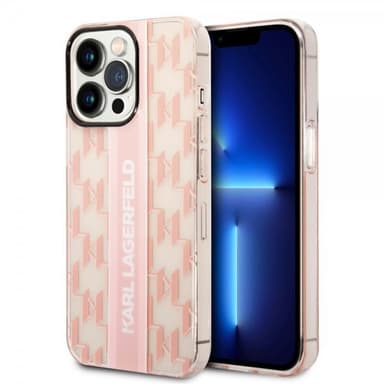 Karl Lagerfeld iPhone 14 Pro Kuori Monogram Vertical Stripe Vaaleanpunainen