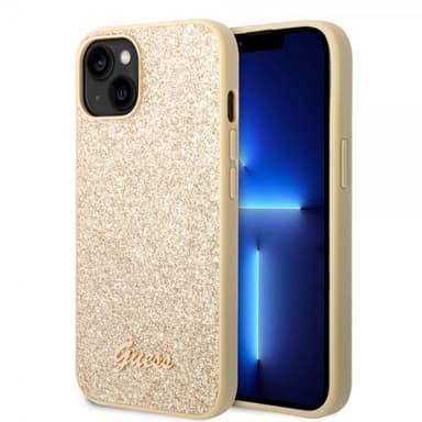 Guess iPhone 14 Kuori Glitter Flakes Metal Logo Kulta