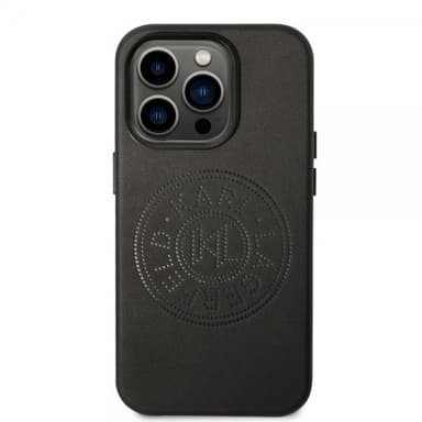 Karl Lagerfeld iPhone 14 Pro Max Kuori Logo Perforoitu Musta