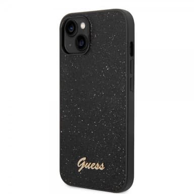 Guess iPhone 14 Plus Kuori Glitter Flakes Metal Logo Musta