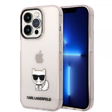 Karl Lagerfeld iPhone 14 Pro Kuori Printed Choupette Läpinäkyvä Vaaleanpunainen