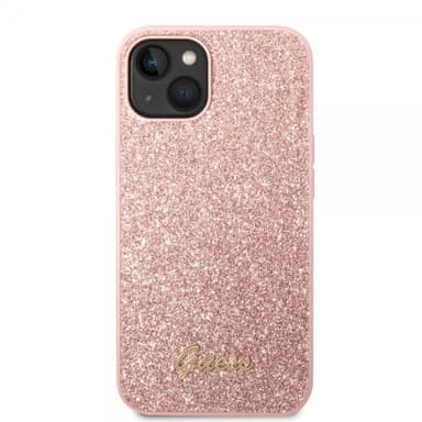 Guess iPhone 14 Plus Kuori Glitter Flakes Metal Logo Vaaleanpunainen