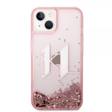 Karl Lagerfeld iPhone 14 Kuori Liquid Glitter Big Logo Vaaleanpunainen
