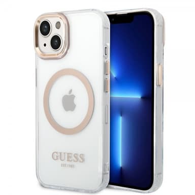 Guess iPhone 14 Plus Kuori Transparent MagSafe Kulta Läpinäkyvä