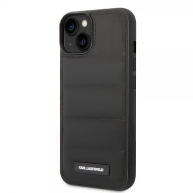 Karl Lagerfeld iPhone 14 Kuori Quilted Nylon Puffy Case Logo Plate Musta