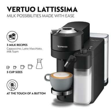 Nespresso Vertuo Lattissima By Delonghi kapselikeitin ENV300.B (musta)