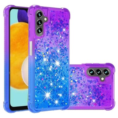 SKALO Samsung A04s 4G Juoksuhiekka Glitter Sydämet TPU kuori - Violetti-Sininen