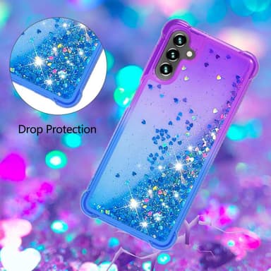 SKALO Samsung A04s 4G Juoksuhiekka Glitter Sydämet TPU kuori - Violetti-Sininen