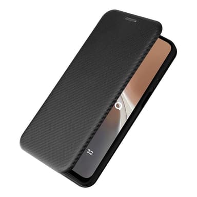 SKALO Motorola Moto G32 4G Carbon Fiber Lompakkokotelo - Musta