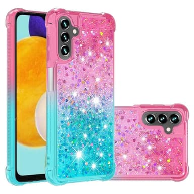 SKALO Samsung A13 5G Juoksuhiekka Glitter Sydämet TPU kuori - Pinkki-Turkoosi