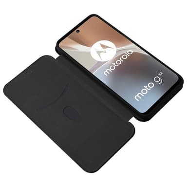SKALO Motorola Moto G32 4G Carbon Fiber Lompakkokotelo - Musta
