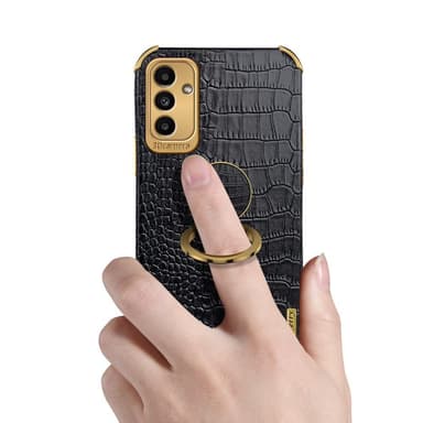 SKALO Samsung A13 5G Krokotiili Kultainen Reuna Kuori - Valkoinen