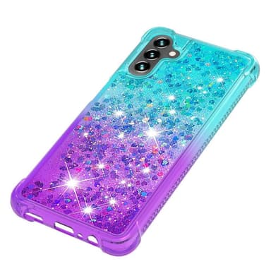 SKALO Samsung A04s 4G Juoksuhiekka Glitter Sydämet TPU kuori - Turkoosi-Violetti