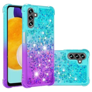 SKALO Samsung A04s 4G Juoksuhiekka Glitter Sydämet TPU kuori - Turkoosi-Violetti